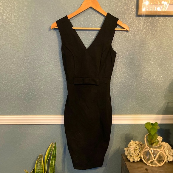 Lulu’s Black Fitted Dress with Bow Accent - Picture 2 of 5